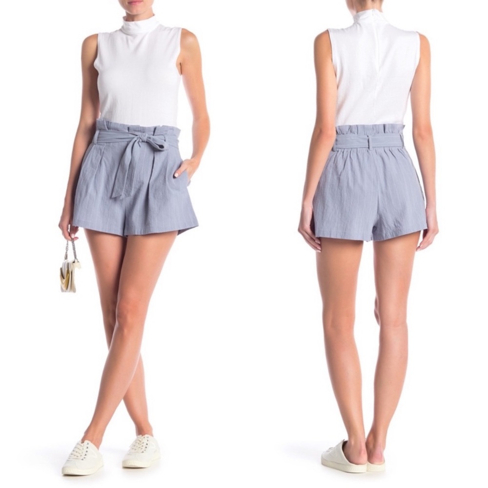 Elodie Paperbag Waist Tie Pleated Blue Shorts